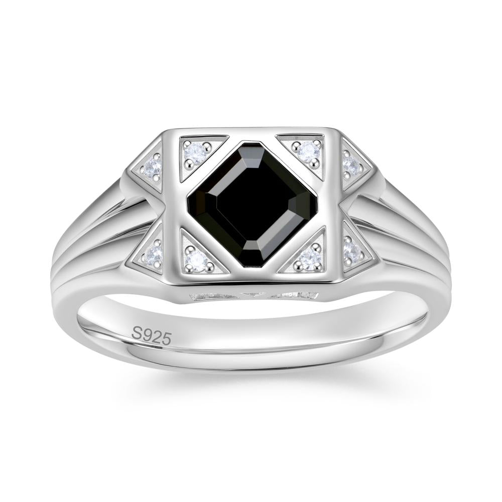 Asscher Cut Alexandrite Halo Men's Wide Band Ring - LUO Jewelry #gemstone_Black Spinel