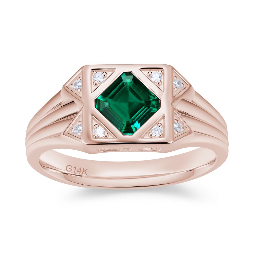 Asscher Cut Alexandrite Halo Men's Wide Band Ring - LUO Jewelry #gemstone_Emerald