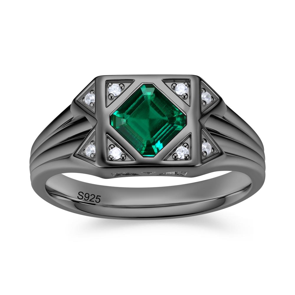 Asscher Cut Alexandrite Halo Men's Wide Band Ring - LUO Jewelry #gemstone_Emerald