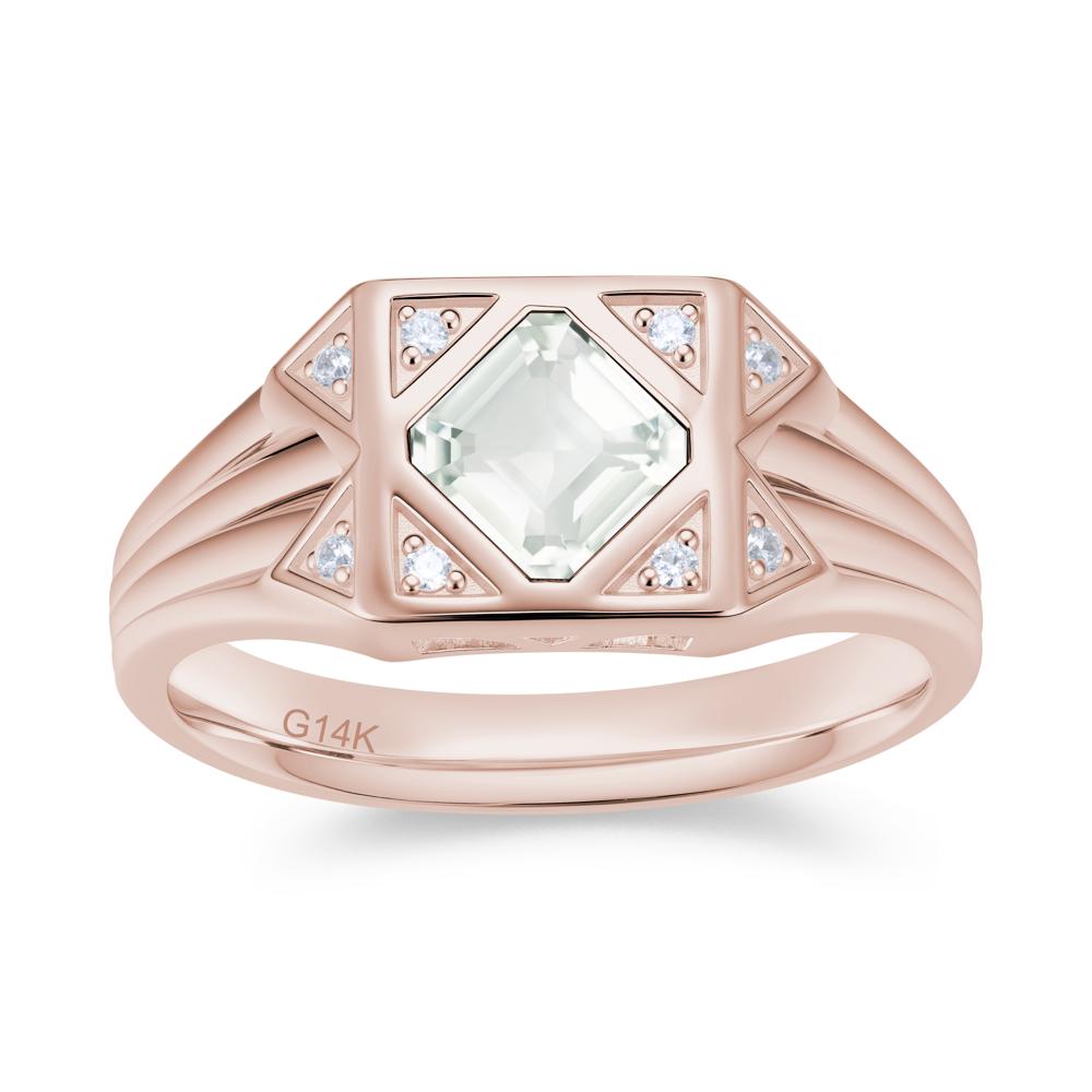 Asscher Cut Alexandrite Halo Men's Wide Band Ring - LUO Jewelry #gemstone_Green Amethyst