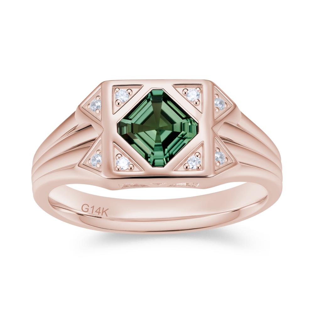 Asscher Cut Alexandrite Halo Men's Wide Band Ring - LUO Jewelry #gemstone_Green Sapphire