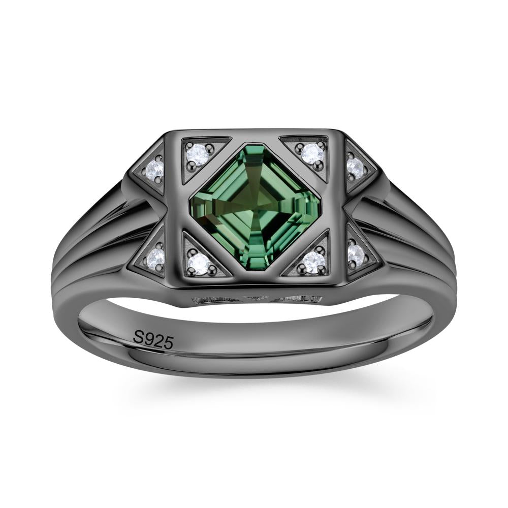 Asscher Cut Alexandrite Halo Men's Wide Band Ring - LUO Jewelry #gemstone_Green Sapphire