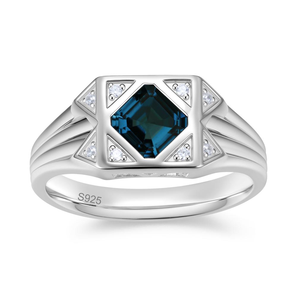 Asscher Cut Alexandrite Halo Men's Wide Band Ring - LUO Jewelry #gemstone_London Blue Topaz