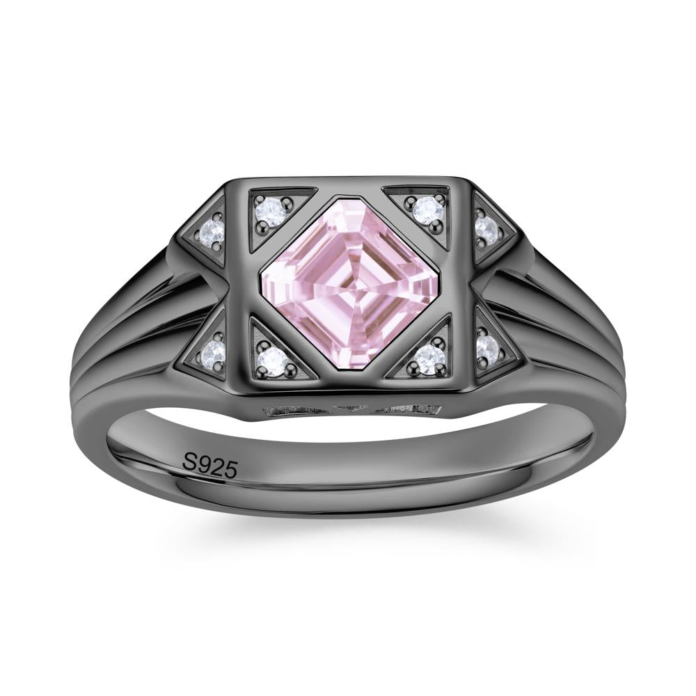 Asscher Cut Alexandrite Halo Men's Wide Band Ring - LUO Jewelry #gemstone_Pink Cubic Zirconia