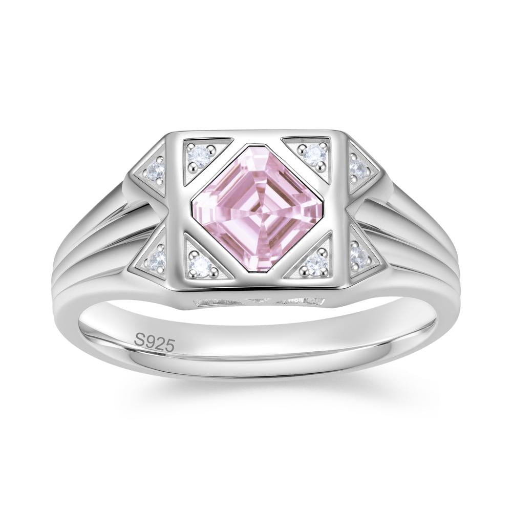 Asscher Cut Alexandrite Halo Men's Wide Band Ring - LUO Jewelry #gemstone_Pink Cubic Zirconia