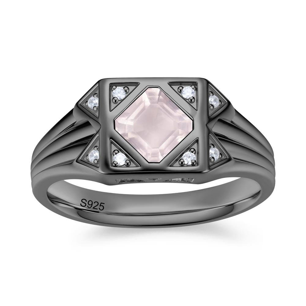 Asscher Cut Alexandrite Halo Men's Wide Band Ring - LUO Jewelry #gemstone_Rose Quartz