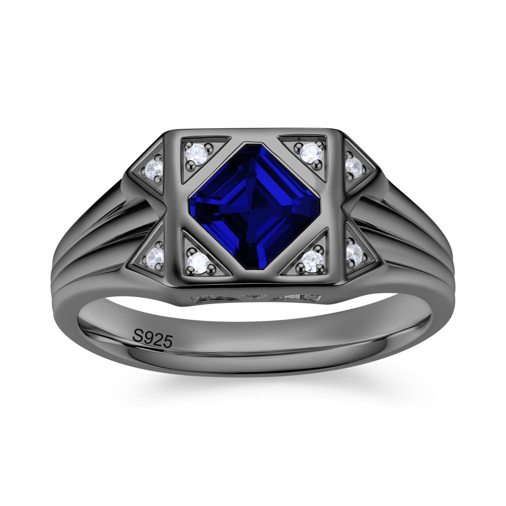 Asscher Cut Alexandrite Halo Men's Wide Band Ring - LUO Jewelry #gemstone_Sapphire