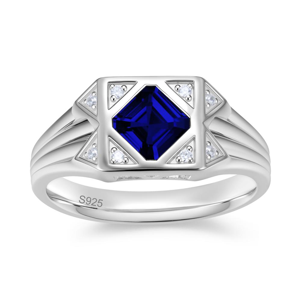 Asscher Cut Alexandrite Halo Men's Wide Band Ring - LUO Jewelry #gemstone_Sapphire