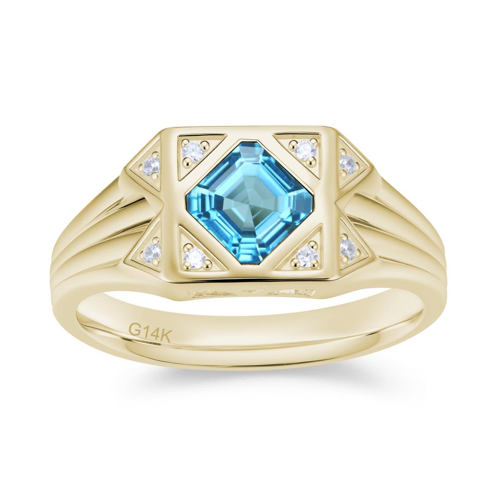 Asscher Cut Alexandrite Halo Men's Wide Band Ring - LUO Jewelry #gemstone_Swiss Blue Topaz