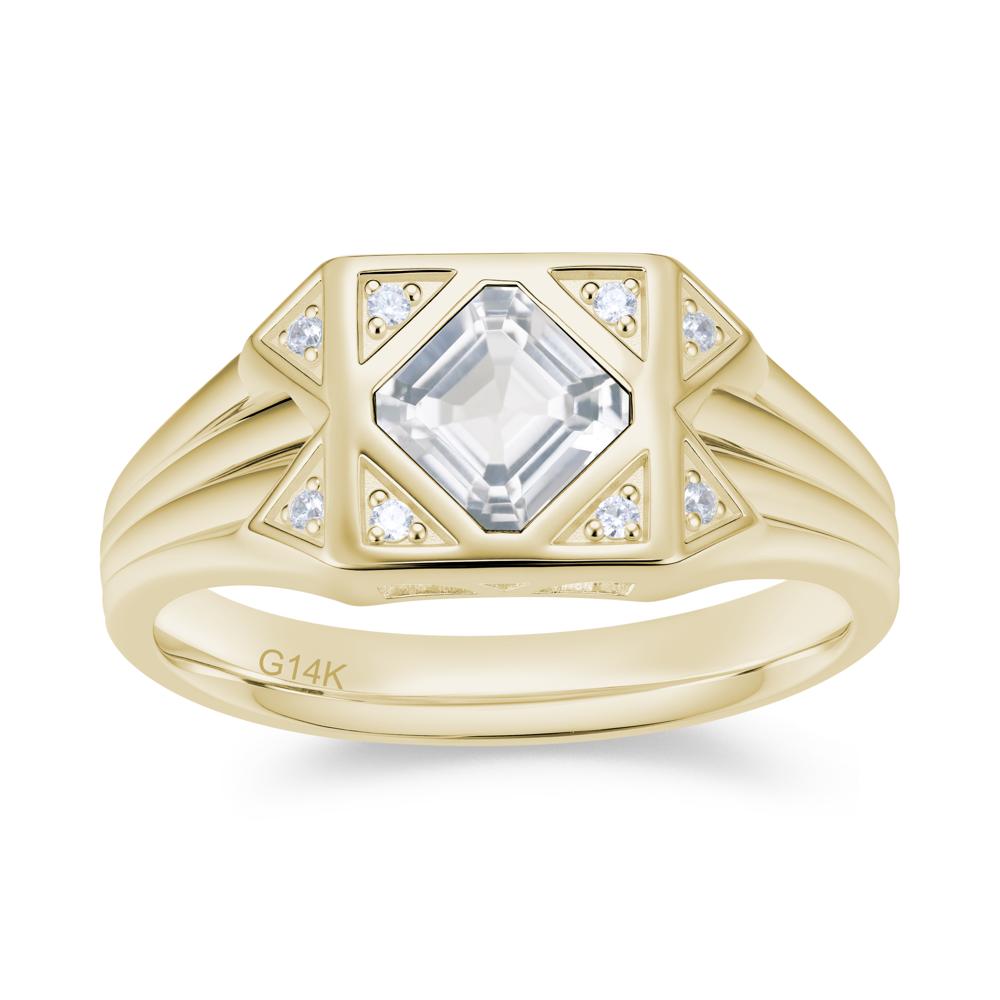 Asscher Cut Alexandrite Halo Men's Wide Band Ring - LUO Jewelry #gemstone_White Topaz