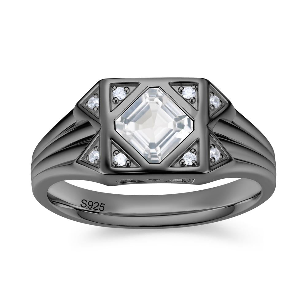 Asscher Cut Alexandrite Halo Men's Wide Band Ring - LUO Jewelry #gemstone_White Topaz