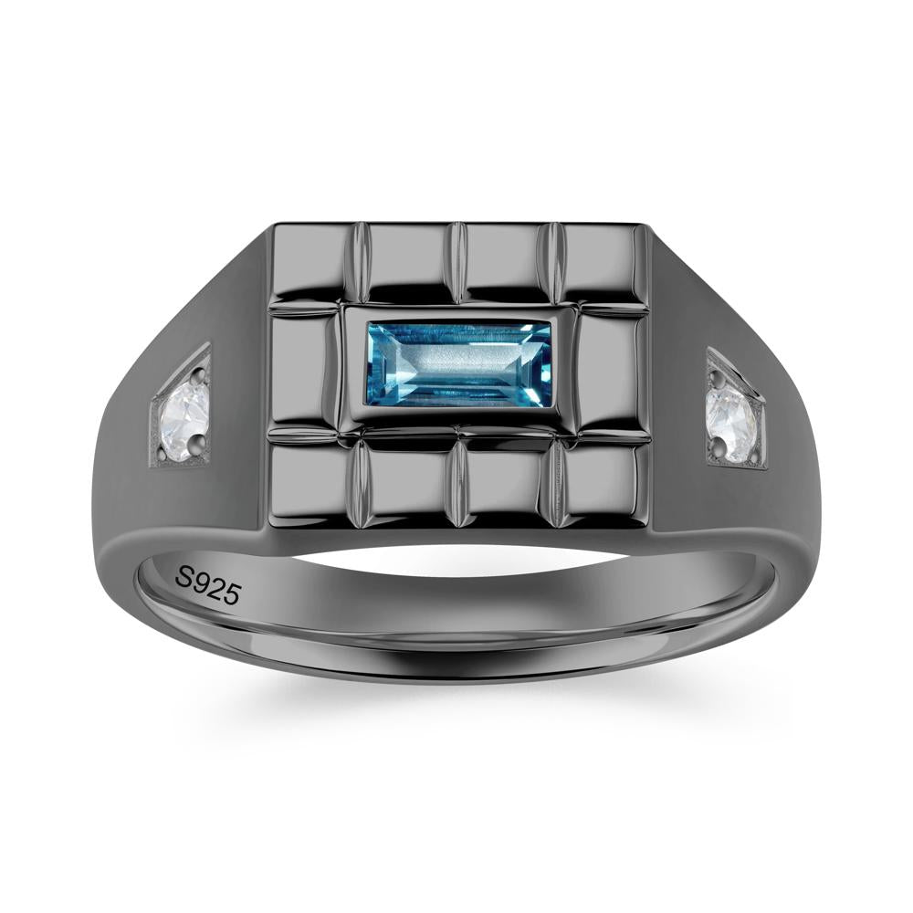 Minimalist Amethyst Signet Mens Wedding Ring - LUO Jewelry #gemstone_London Blue Topaz