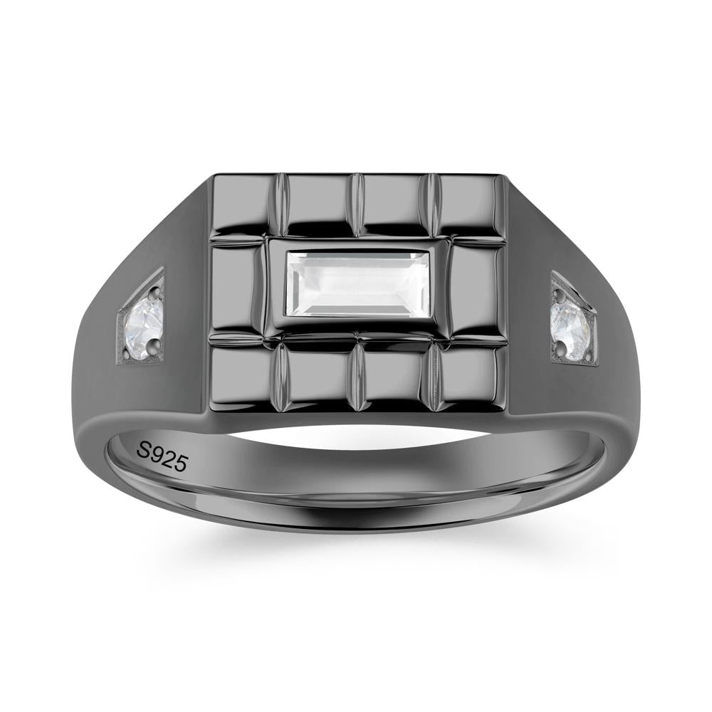 Minimalist Amethyst Signet Mens Wedding Ring - LUO Jewelry #gemstone_White Topaz