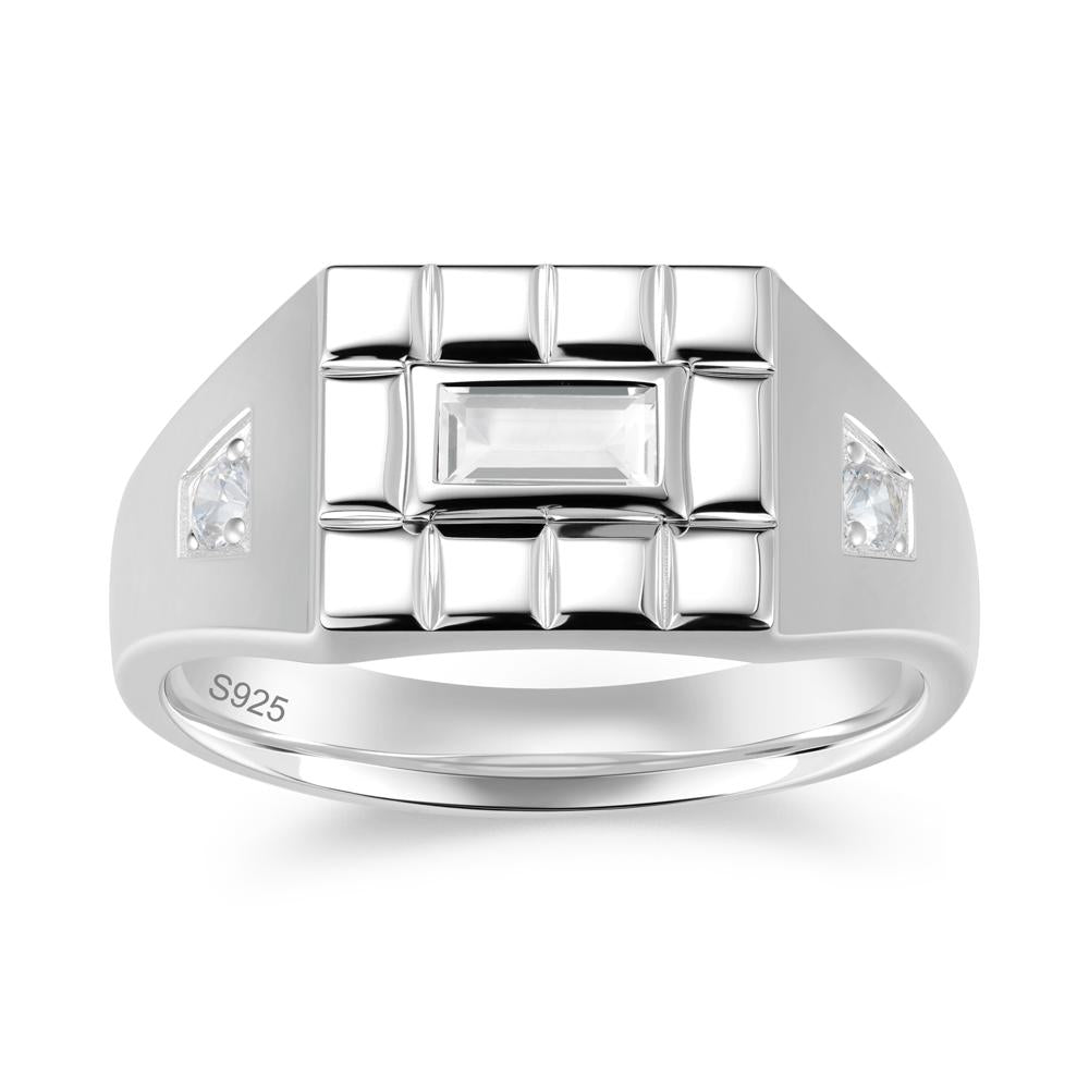 Minimalist Amethyst Signet Mens Wedding Ring - LUO Jewelry #gemstone_White Topaz