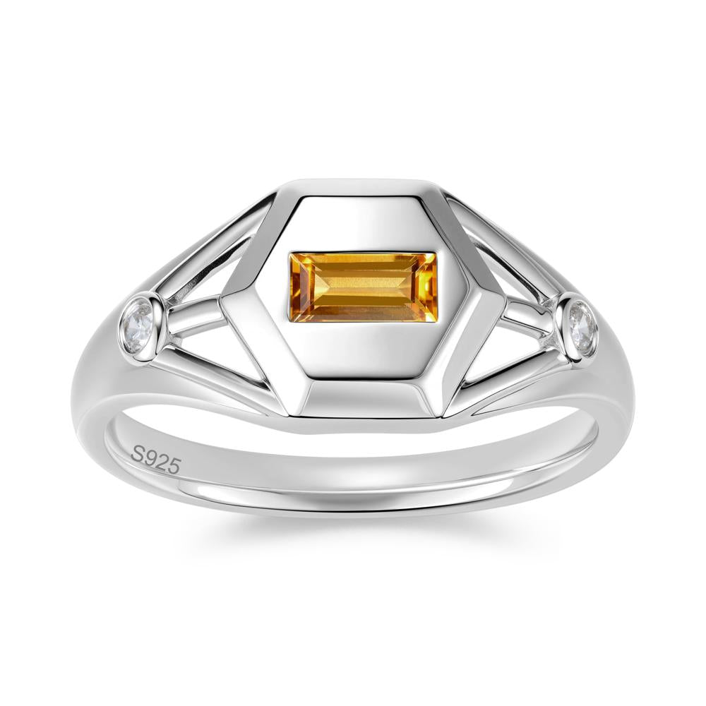 Horizontal Baguette Smoky Quartz Men's Ring - LUO Jewelry #gemstone_Citrine