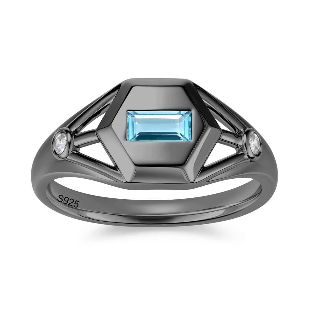 Horizontal Baguette Smoky Quartz Men's Ring - LUO Jewelry #gemstone_Swiss Blue Topaz