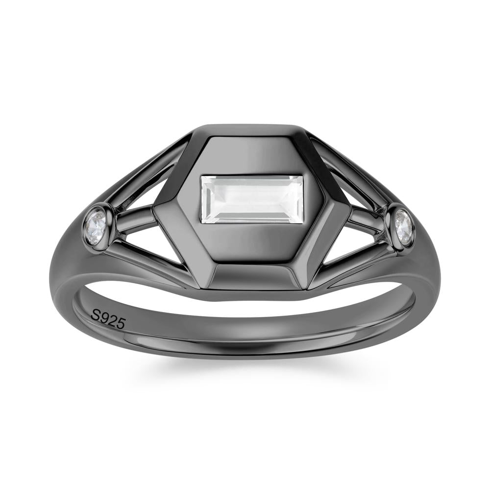 Horizontal Baguette Smoky Quartz Men's Ring - LUO Jewelry #gemstone_White Topaz