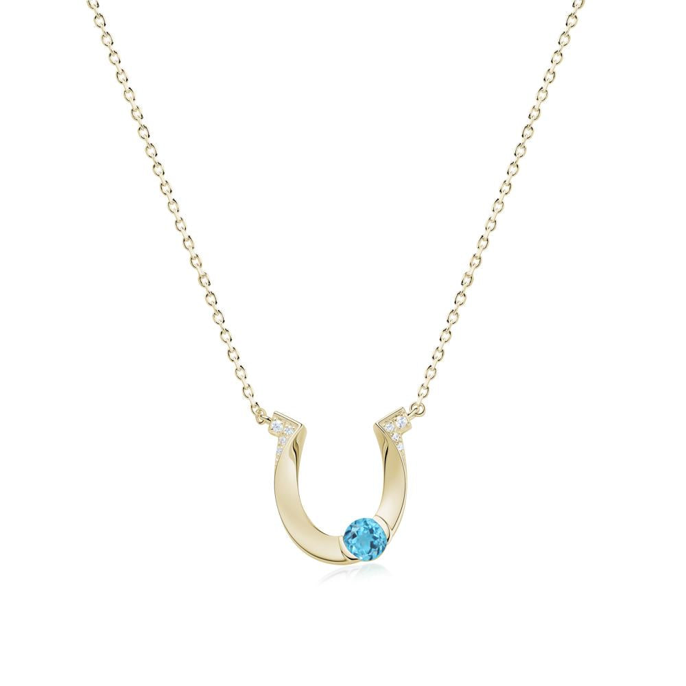 Garnet Horseshoe Necklace for Women - LUO Jewelry #gemstone_Swiss Blue Topaz