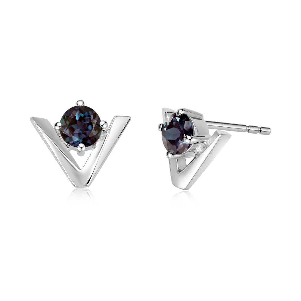 Minimalist V Shaped Amethyst Stud Earrings - LUO Jewelry #gemstone_Alexandrite
