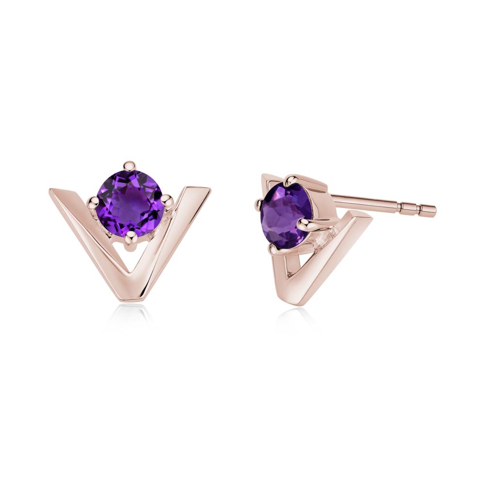 Minimalist V Shaped Amethyst Stud Earrings - LUO Jewelry #gemstone_Amethyst