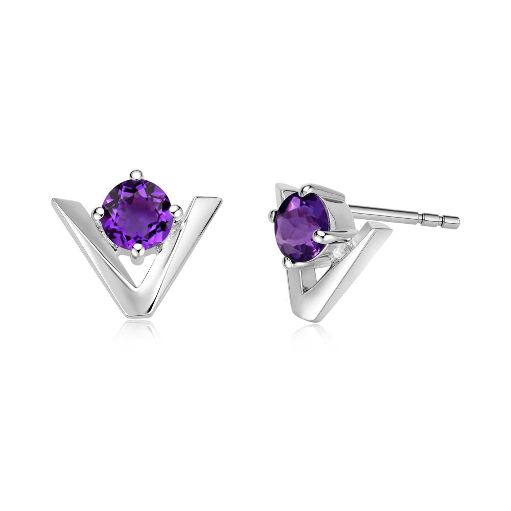 Minimalist V Shaped Amethyst Stud Earrings - LUO Jewelry #gemstone_Amethyst