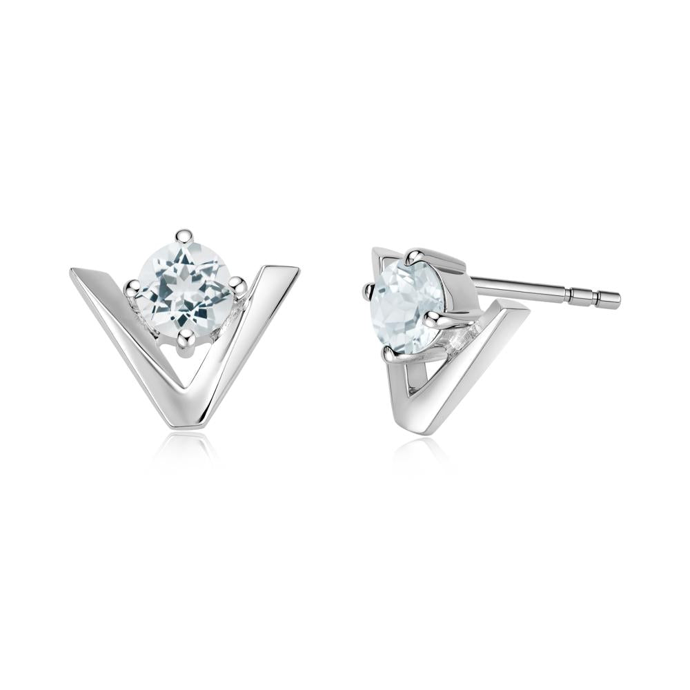 Minimalist V Shaped Amethyst Stud Earrings - LUO Jewelry #gemstone_Aquamarine