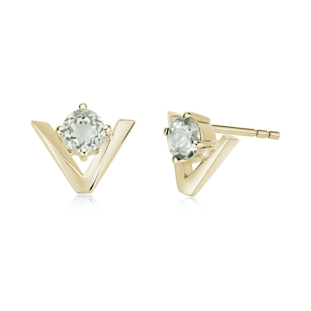 Minimalist V Shaped Amethyst Stud Earrings - LUO Jewelry #gemstone_Green Amethyst