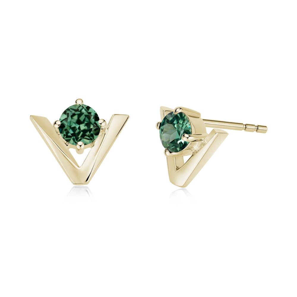 Minimalist V Shaped Amethyst Stud Earrings - LUO Jewelry #gemstone_Green Sapphire
