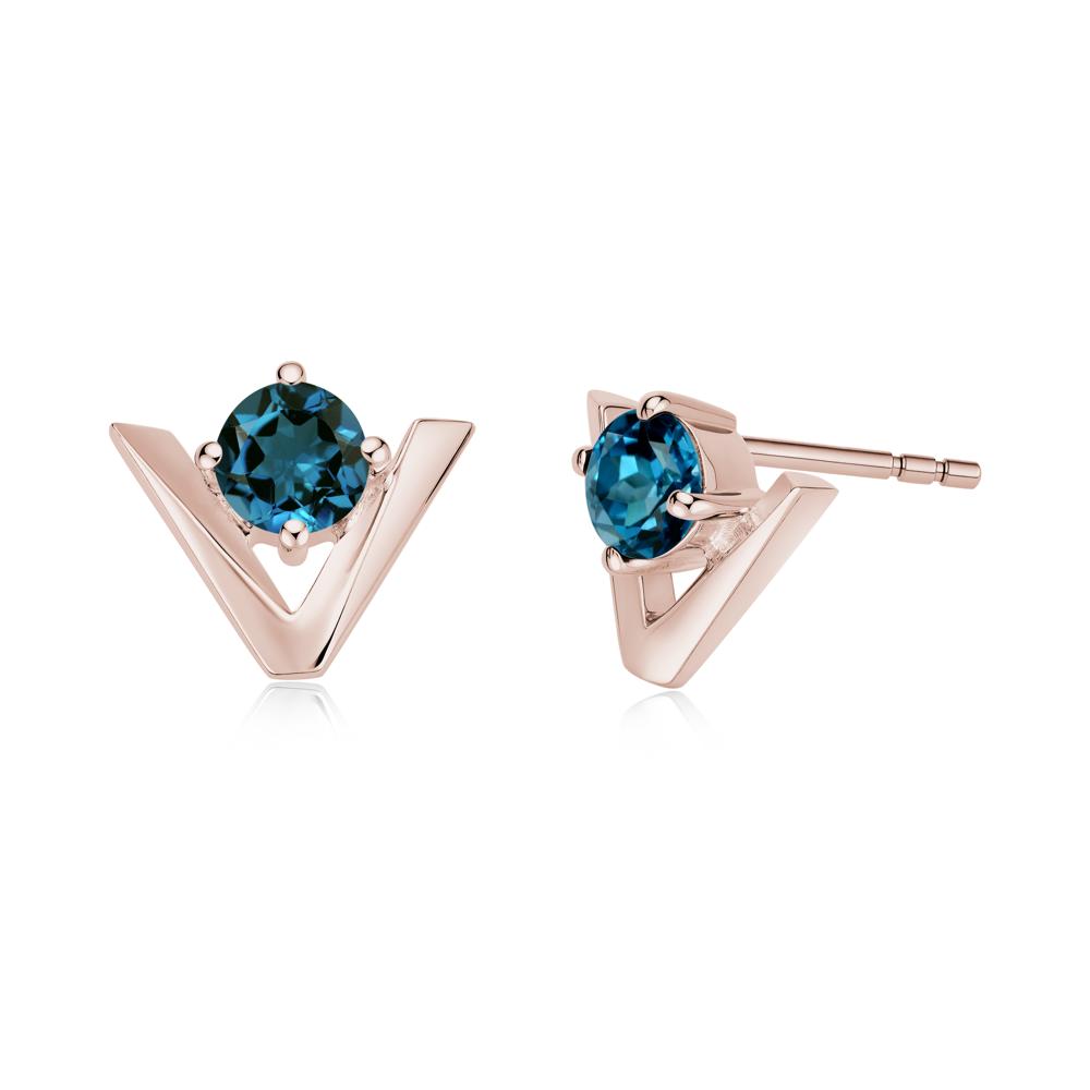 Minimalist V Shaped Amethyst Stud Earrings - LUO Jewelry #gemstone_London Blue Topaz