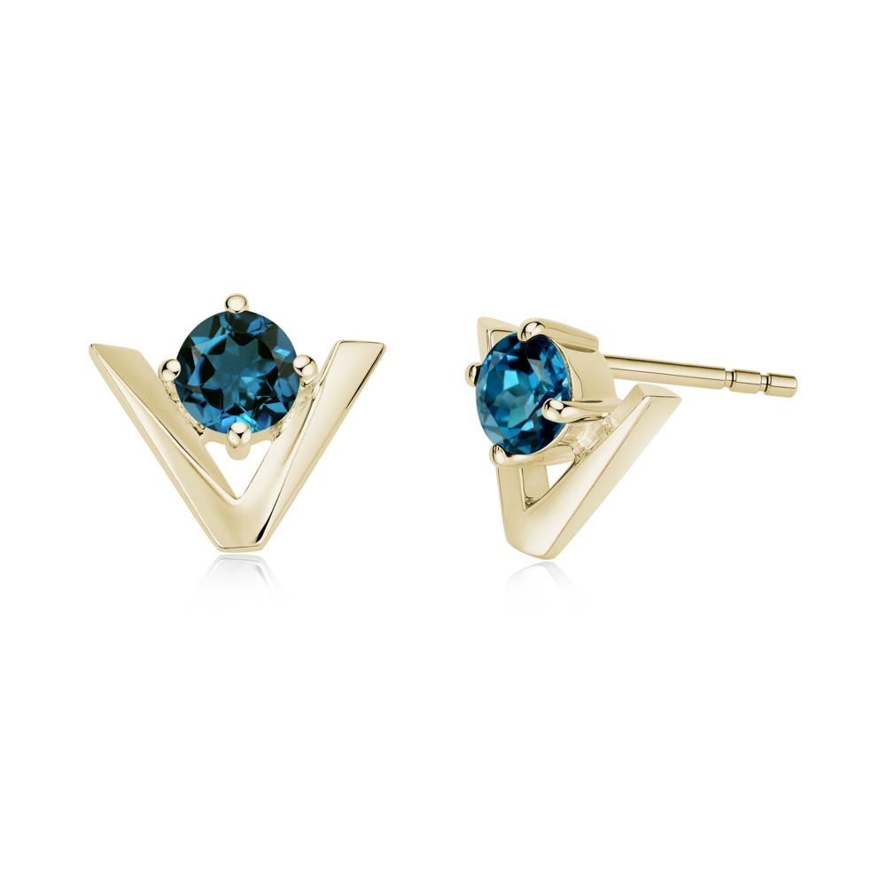 Minimalist V Shaped Amethyst Stud Earrings - LUO Jewelry #gemstone_London Blue Topaz