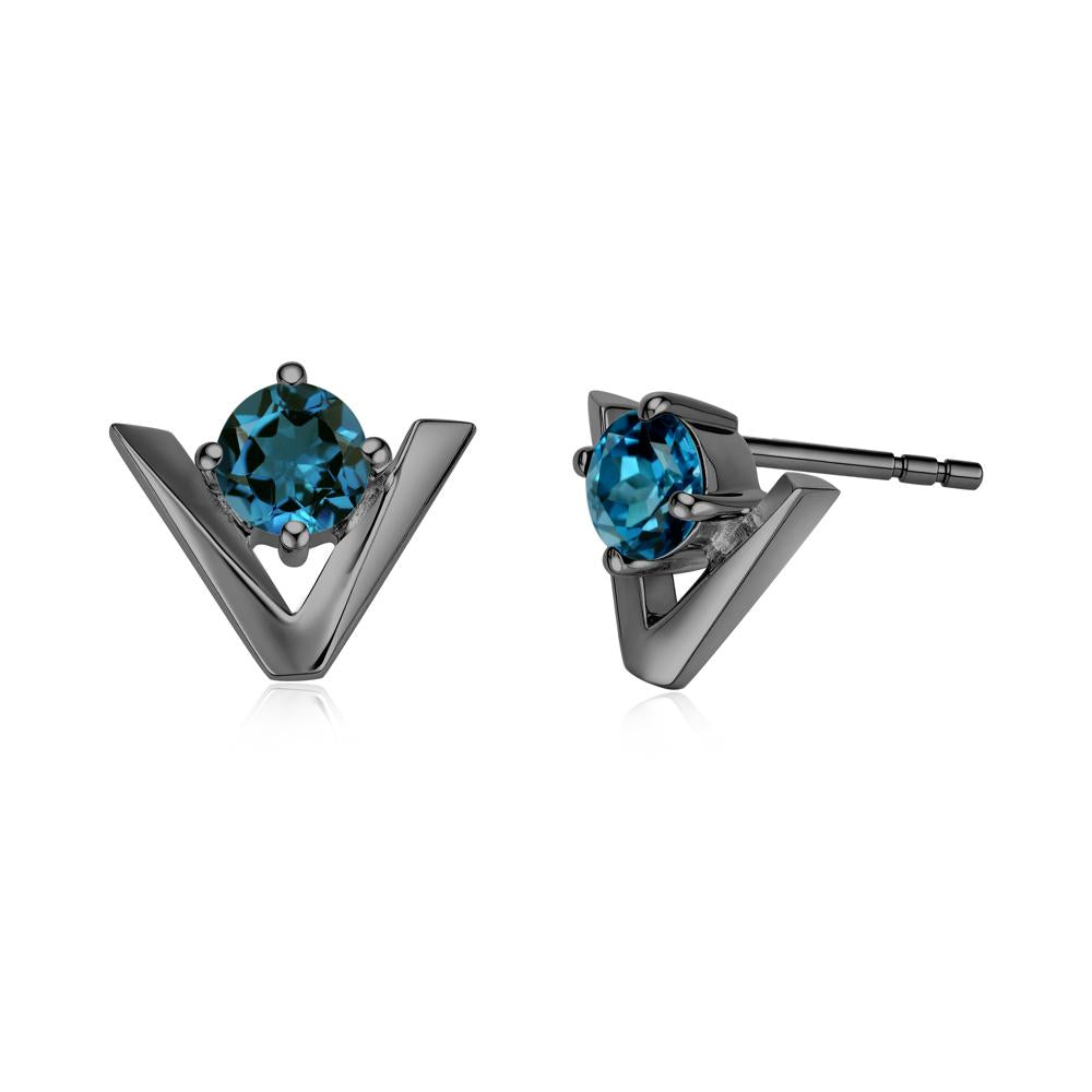 Minimalist V Shaped Amethyst Stud Earrings - LUO Jewelry #gemstone_London Blue Topaz
