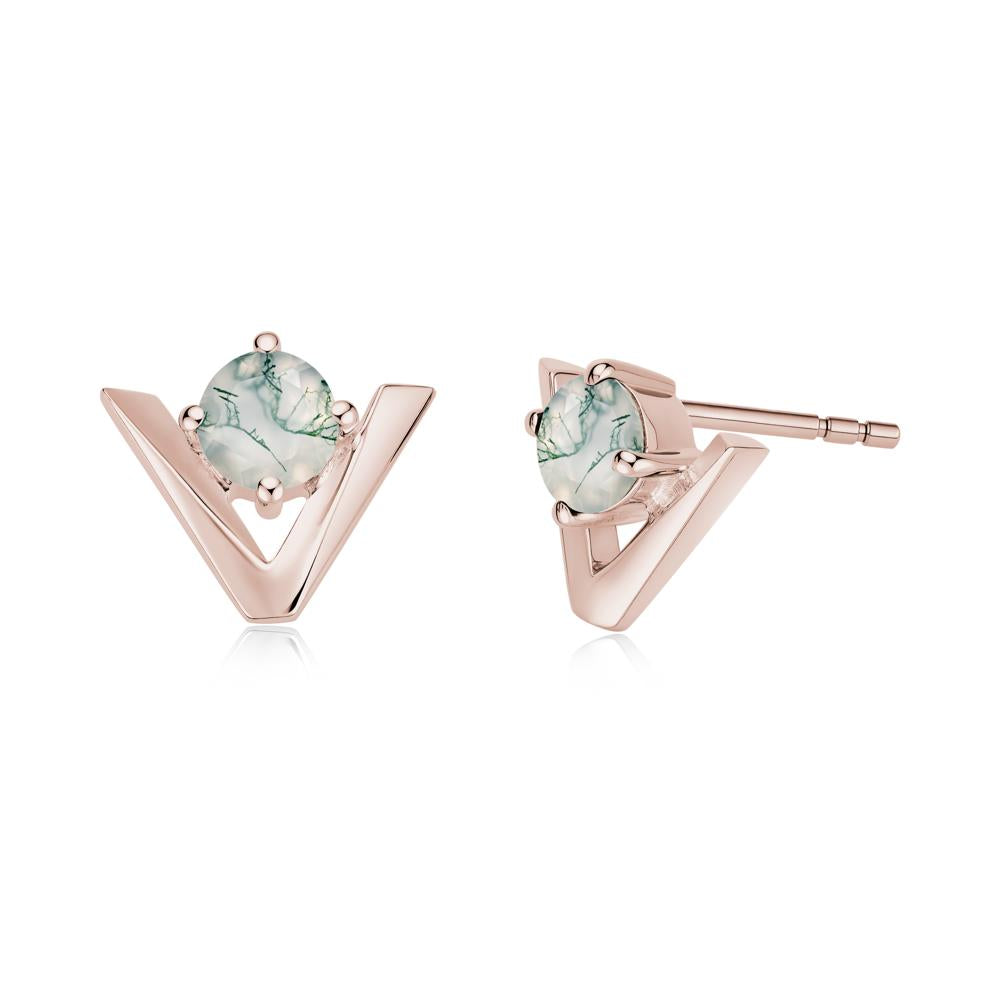 Minimalist V Shaped Amethyst Stud Earrings - LUO Jewelry #gemstone_Moss Agate