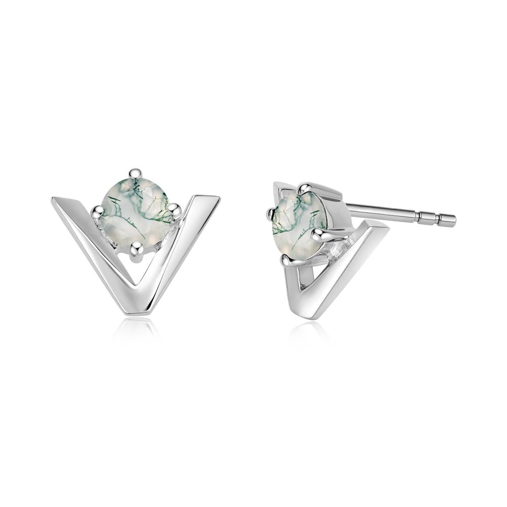 Minimalist V Shaped Amethyst Stud Earrings - LUO Jewelry #gemstone_Moss Agate