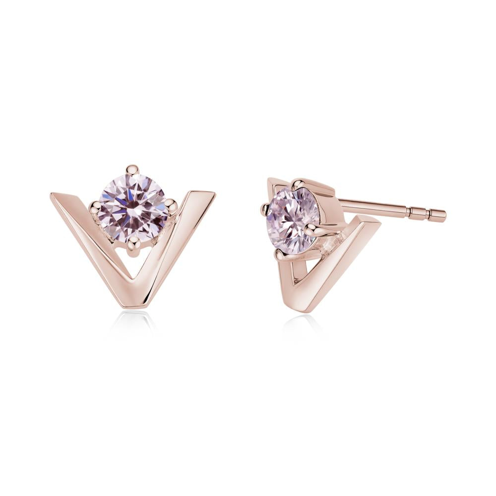 Minimalist V Shaped Amethyst Stud Earrings - LUO Jewelry #gemstone_Pink Cubic Zirconia