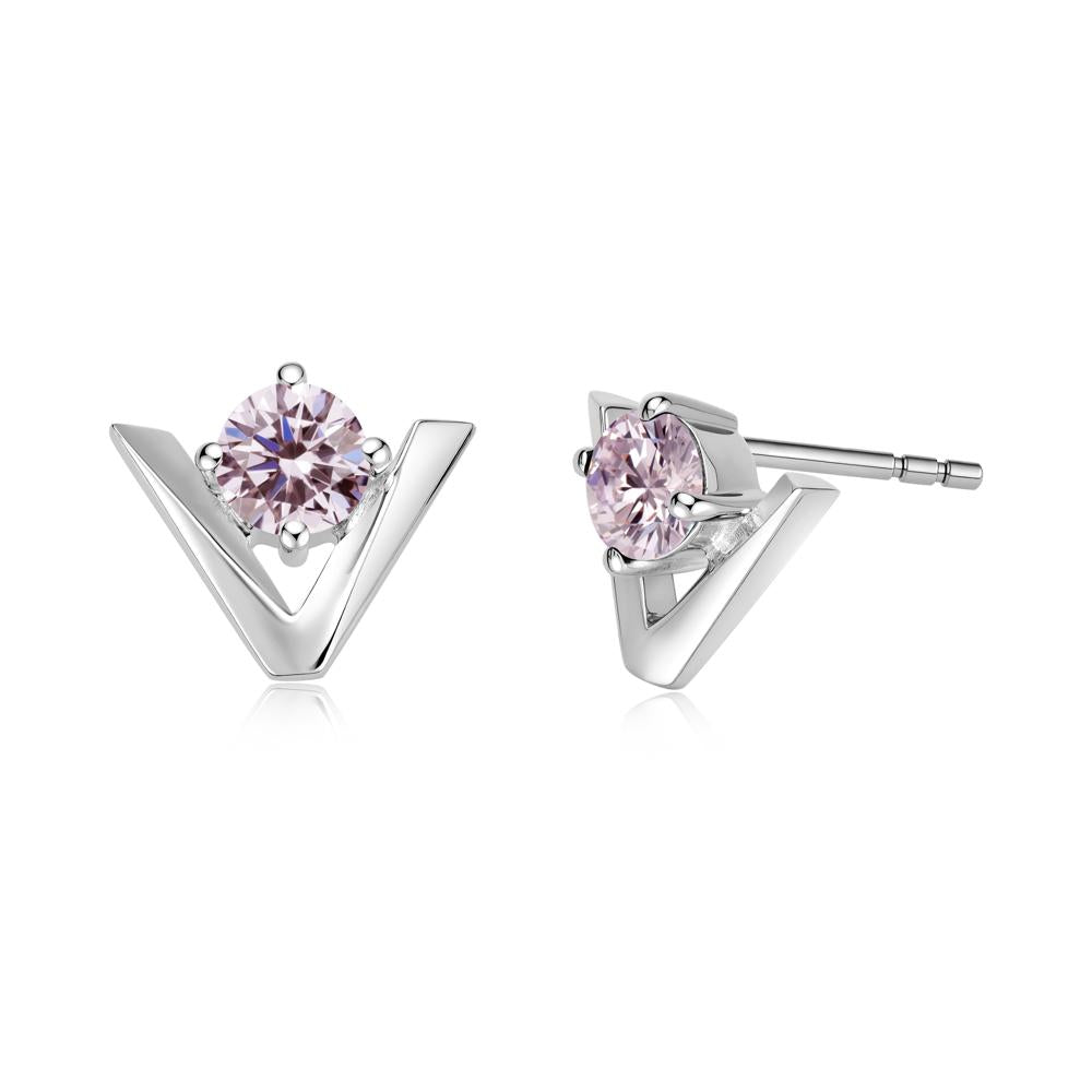Minimalist V Shaped Amethyst Stud Earrings - LUO Jewelry #gemstone_Pink Cubic Zirconia