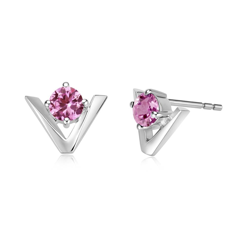 Minimalist V Shaped Amethyst Stud Earrings - LUO Jewelry #gemstone_Pink Sapphire