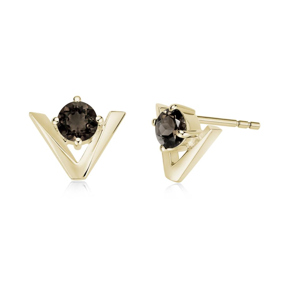 Minimalist V Shaped Amethyst Stud Earrings - LUO Jewelry #gemstone_Smoky Quartz
