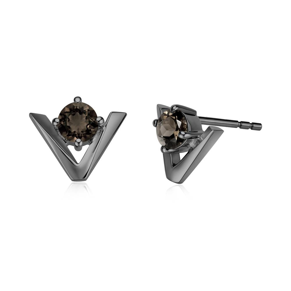 Minimalist V Shaped Amethyst Stud Earrings - LUO Jewelry #gemstone_Smoky Quartz