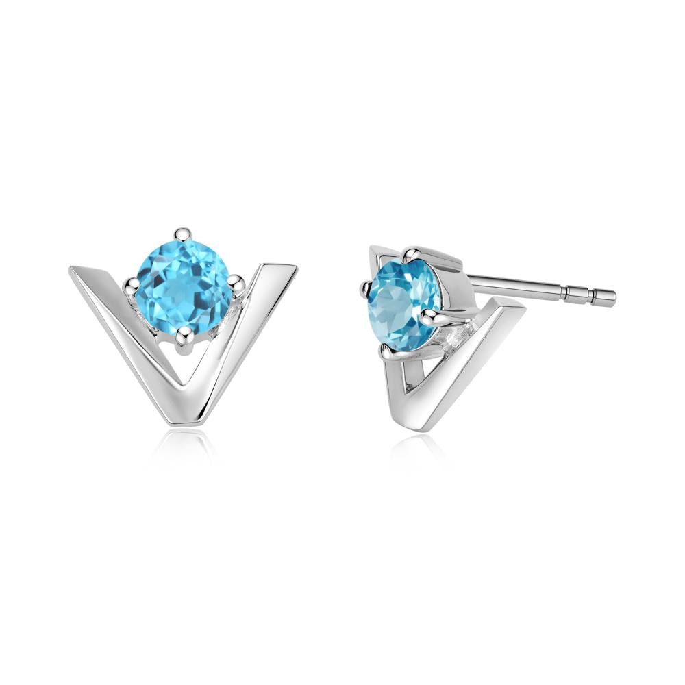 Minimalist V Shaped Amethyst Stud Earrings - LUO Jewelry #gemstone_Swiss Blue Topaz