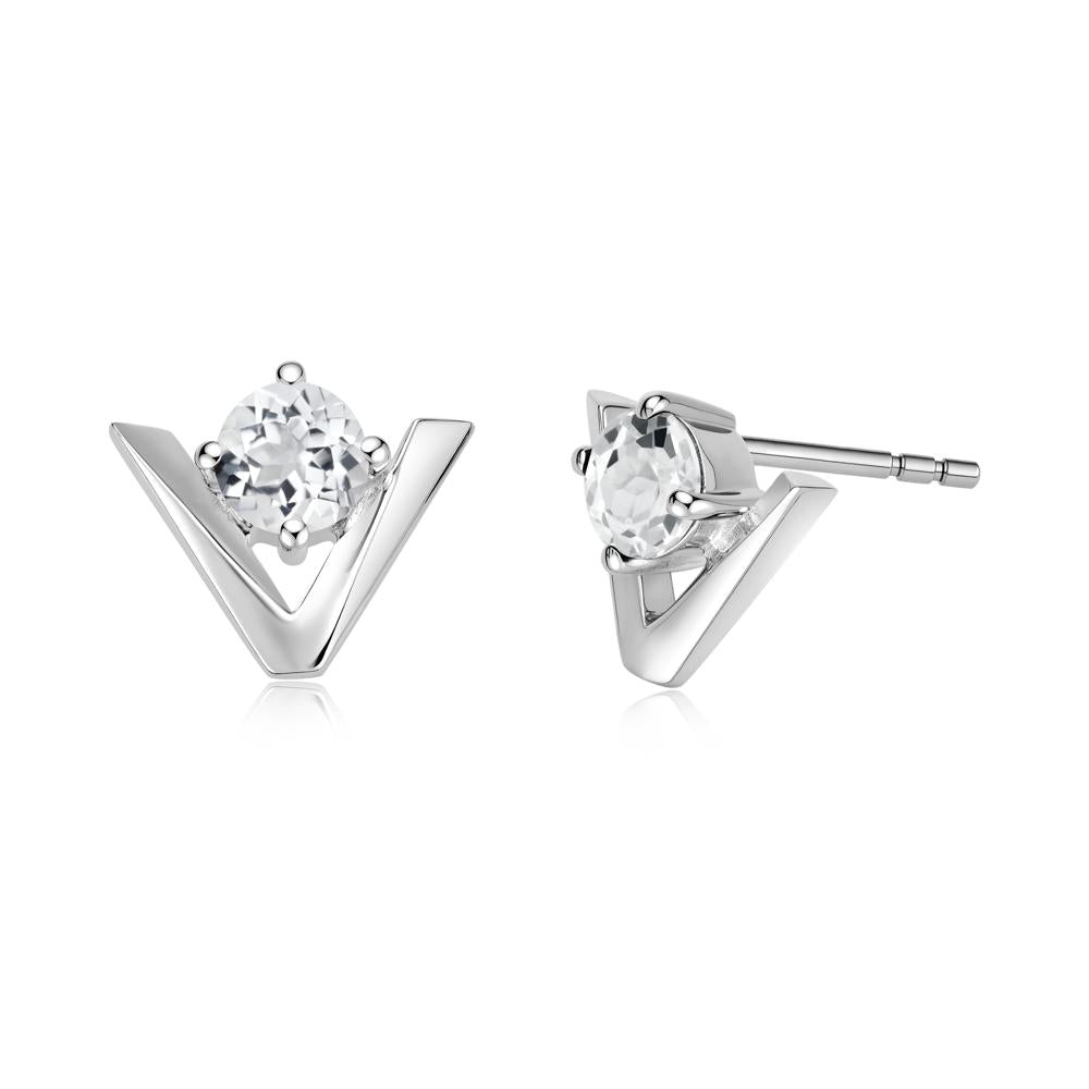 Minimalist V Shaped Amethyst Stud Earrings - LUO Jewelry #gemstone_White Topaz