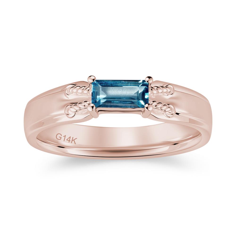 Vintage East West Baguette Cut London Blue Topaz Ring - LUO Jewelry #gemstone_London Blue Topaz