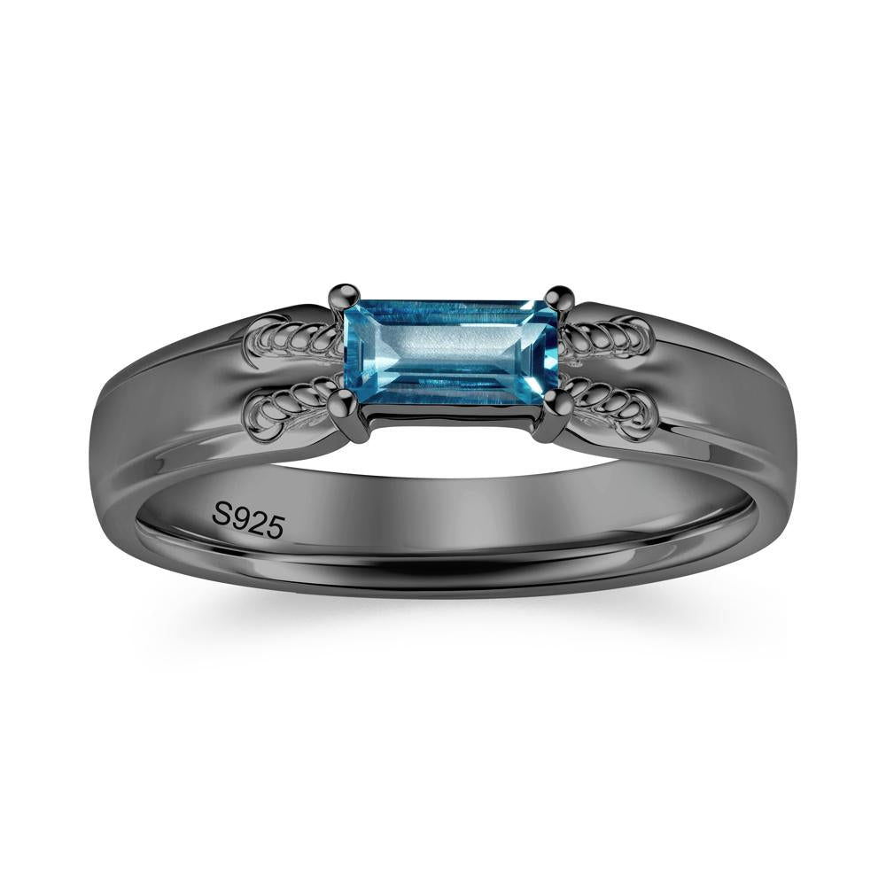 Vintage East West Baguette Cut London Blue Topaz Ring - LUO Jewelry #gemstone_London Blue Topaz