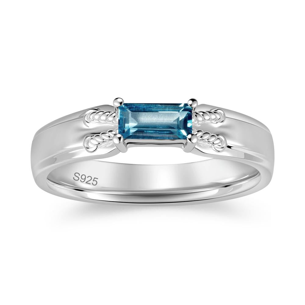 Vintage East West Baguette Cut London Blue Topaz Ring - LUO Jewelry #gemstone_London Blue Topaz