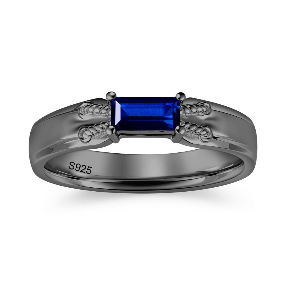 Vintage East West Baguette Cut London Blue Topaz Ring - LUO Jewelry #gemstone_Sapphire