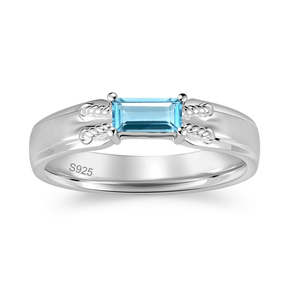 Vintage East West Baguette Cut London Blue Topaz Ring - LUO Jewelry #gemstone_Swiss Blue Topaz