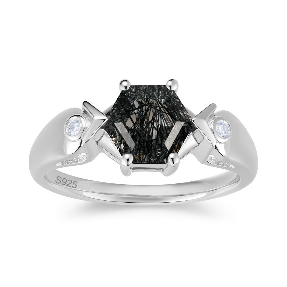 Hexagon Cut Alexandrite Art Deco Ring - LUO Jewelry #gemstone_Black Rutilated Quartz