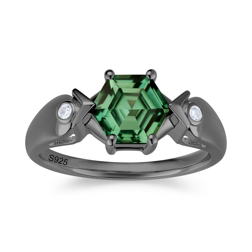 Hexagon Cut Alexandrite Art Deco Ring - LUO Jewelry #gemstone_Green Sapphire