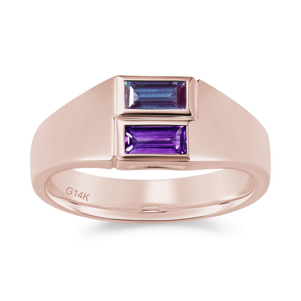 Toi Et Moi Sapphire and White Topaz Wide Band Ring for Mens - LUO Jewelry #gemstone_Alexandrite and Amethyst