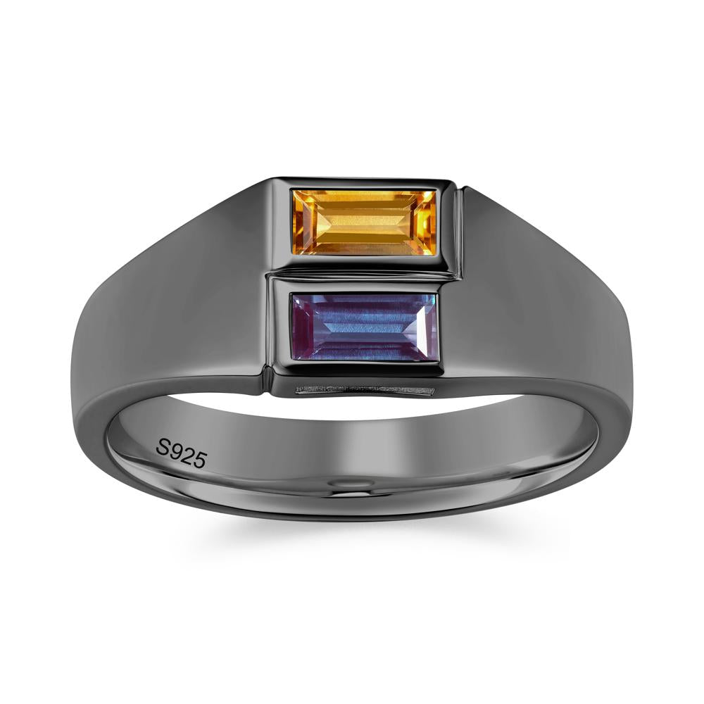 Toi Et Moi Sapphire and White Topaz Wide Band Ring for Mens - LUO Jewelry #gemstone_Alexandrite and Citrine