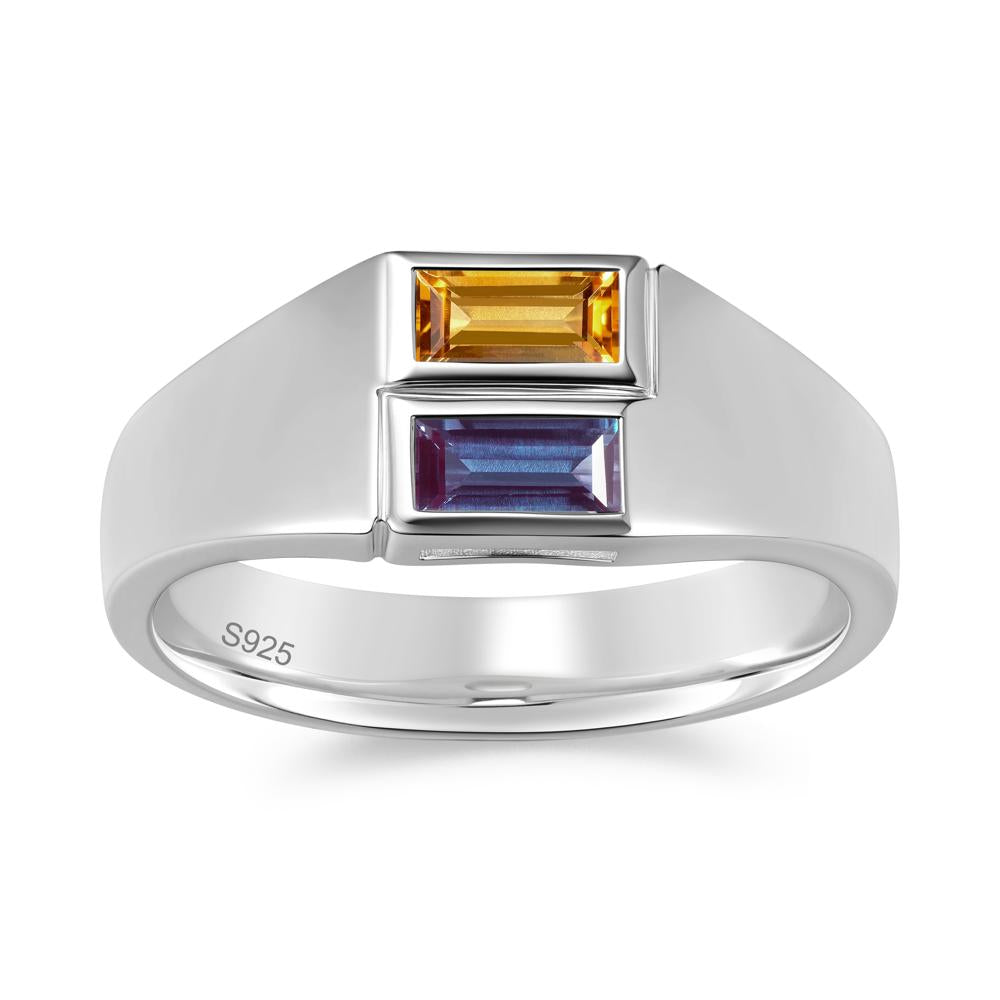 Toi Et Moi Sapphire and White Topaz Wide Band Ring for Mens - LUO Jewelry #gemstone_Alexandrite and Citrine